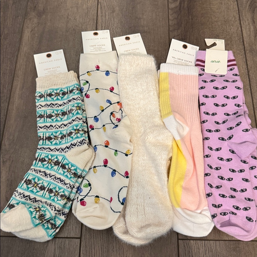 Colorful Patterned Crew Socks Set American Eagle 5 pair